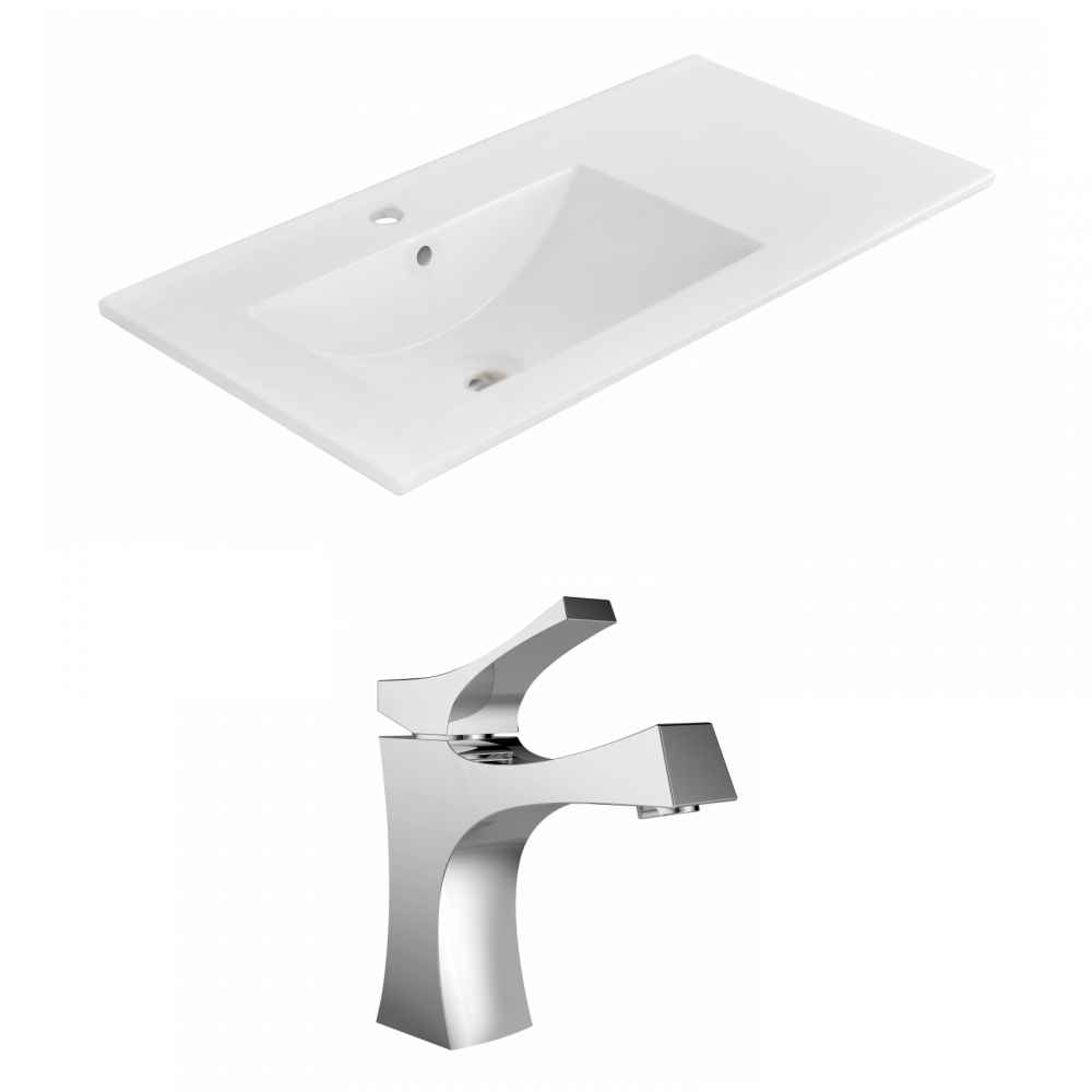 35.5-in. W 1 Hole Ceramic Top Set In White Color
