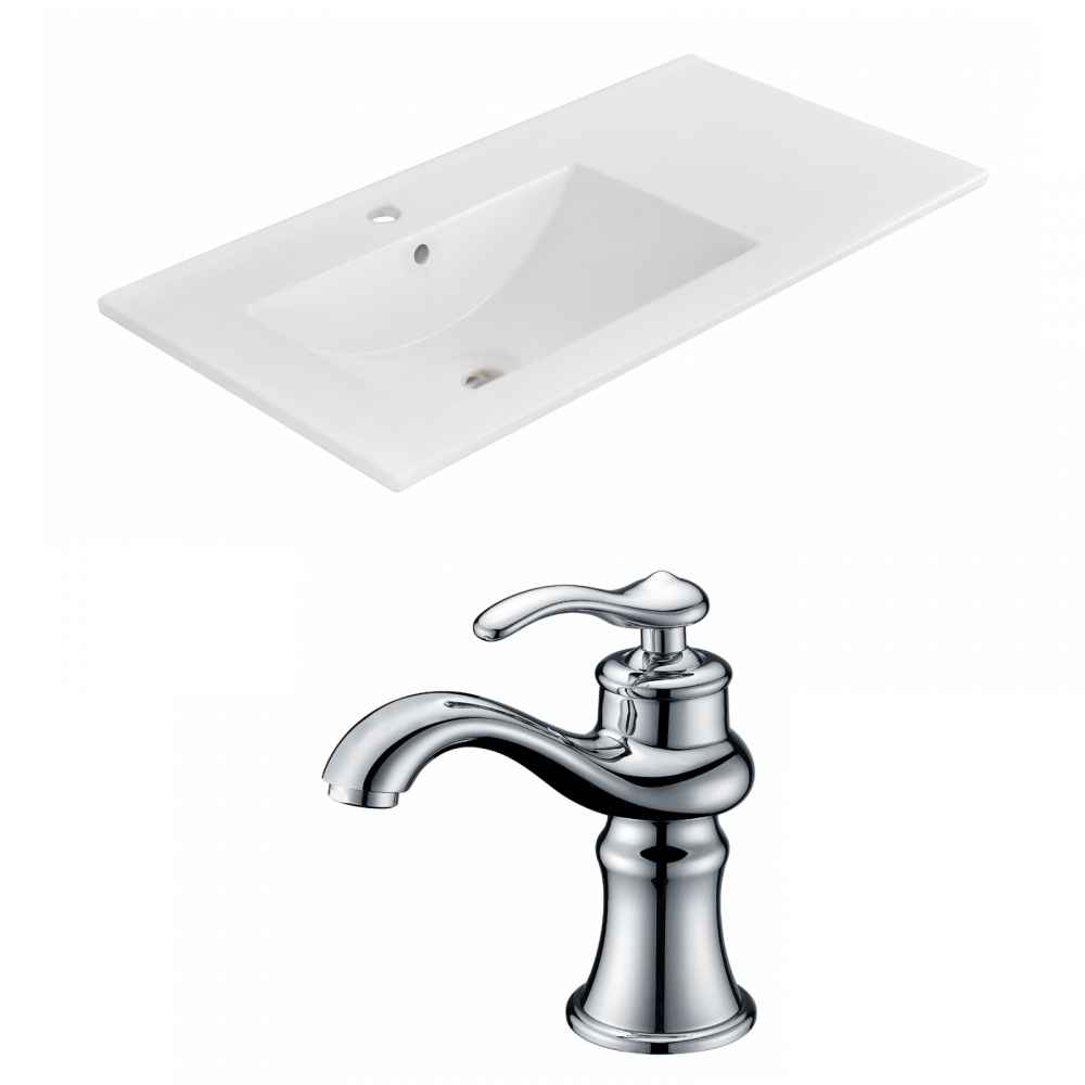 35.5-in. W 1 Hole Ceramic Top Set In White Color
