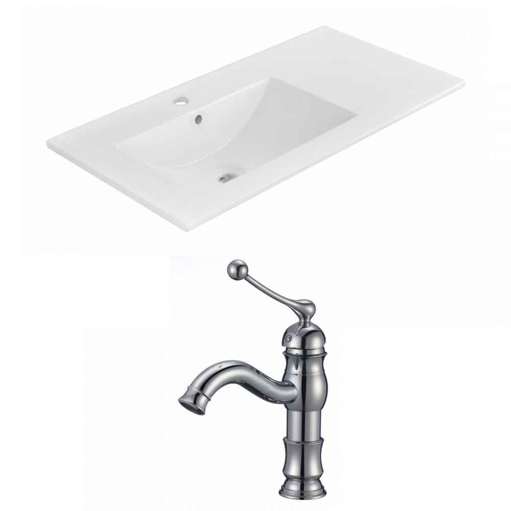 35.5-in. W 1 Hole Ceramic Top Set In White Color