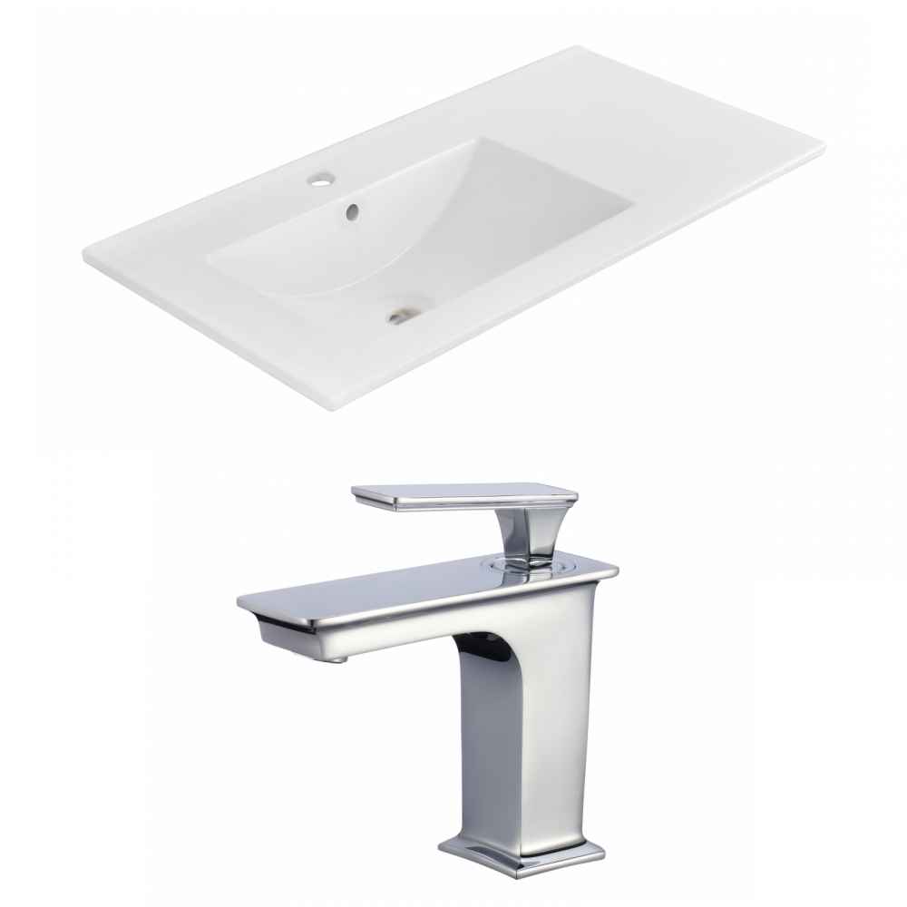 35.5-in. W 1 Hole Ceramic Top Set In White Color