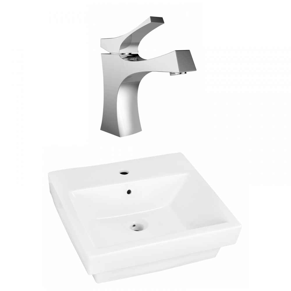 20.5-in. x 18.5-in. Rectangle Bathroom Vessel Sink Set White Enamel Glaze