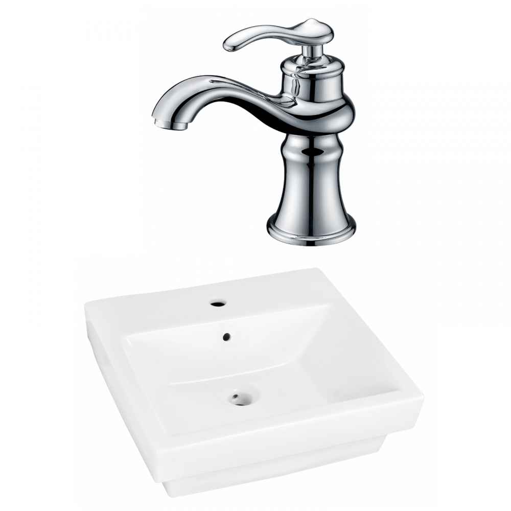 20.5-in. x 18.5-in. Rectangle Bathroom Vessel Sink Set White Enamel Glaze