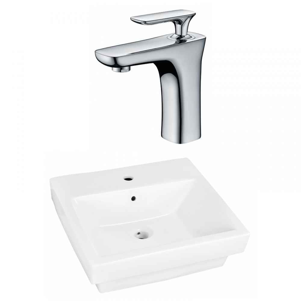 20.5-in. x 18.5-in. Rectangle Bathroom Vessel Sink Set White Enamel Glaze