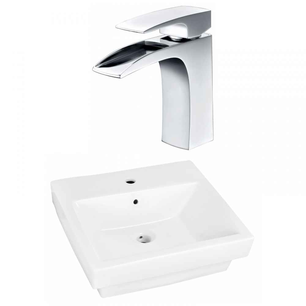 20.5-in. x 18.5-in. Rectangle Bathroom Vessel Sink Set White Enamel Glaze