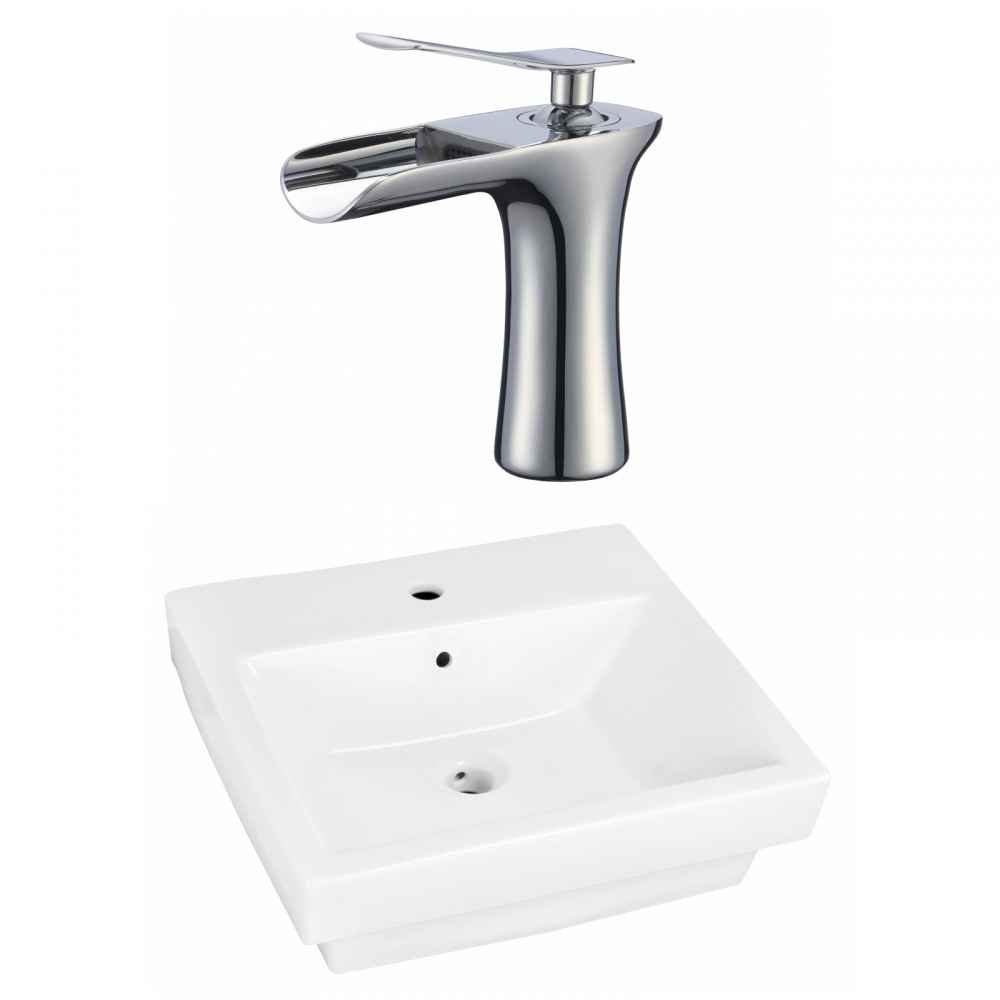 20.5-in. x 18.5-in. Rectangle Bathroom Vessel Sink Set White Enamel Glaze