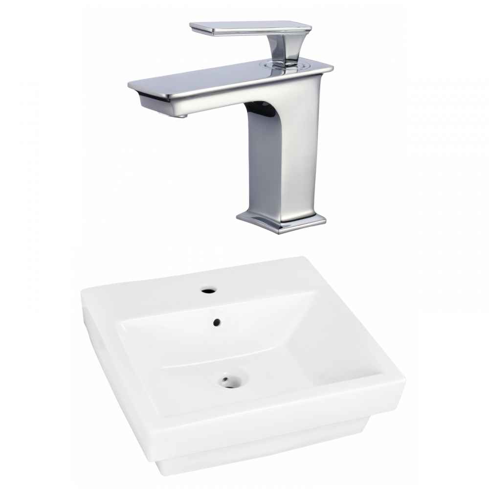 20.5-in. x 18.5-in. Rectangle Bathroom Vessel Sink Set White Enamel Glaze