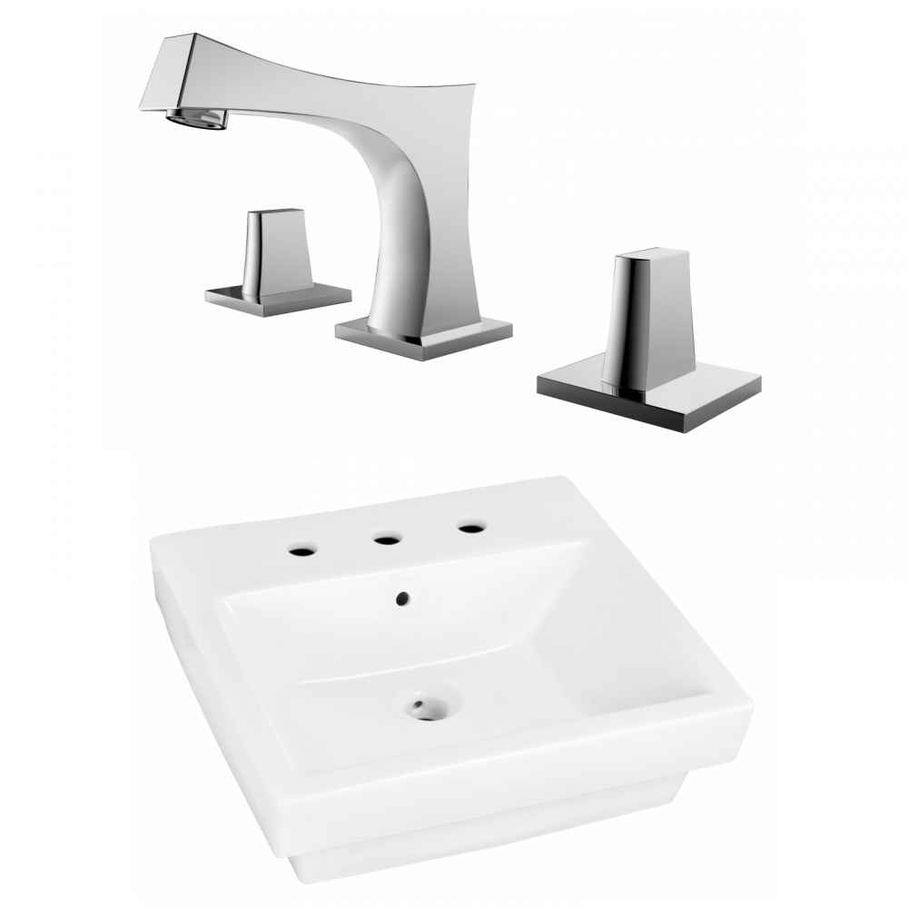 20.5-in. x 18.5-in. Rectangle Bathroom Vessel Sink Set White Enamel Glaze