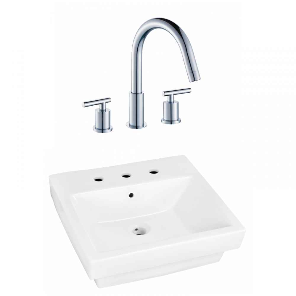 20.5-in. x 18.5-in. Rectangle Bathroom Vessel Sink Set White Enamel Glaze