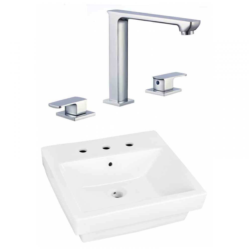 20.5-in. x 18.5-in. Rectangle Bathroom Vessel Sink Set White Enamel Glaze