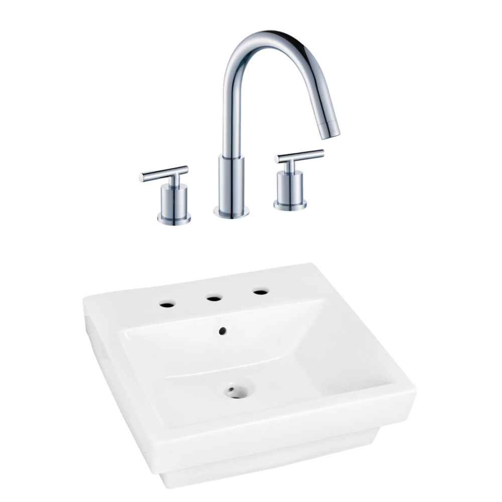 20.5-in. x 18.5-in. Rectangle Bathroom Vessel Sink Set White Enamel Glaze