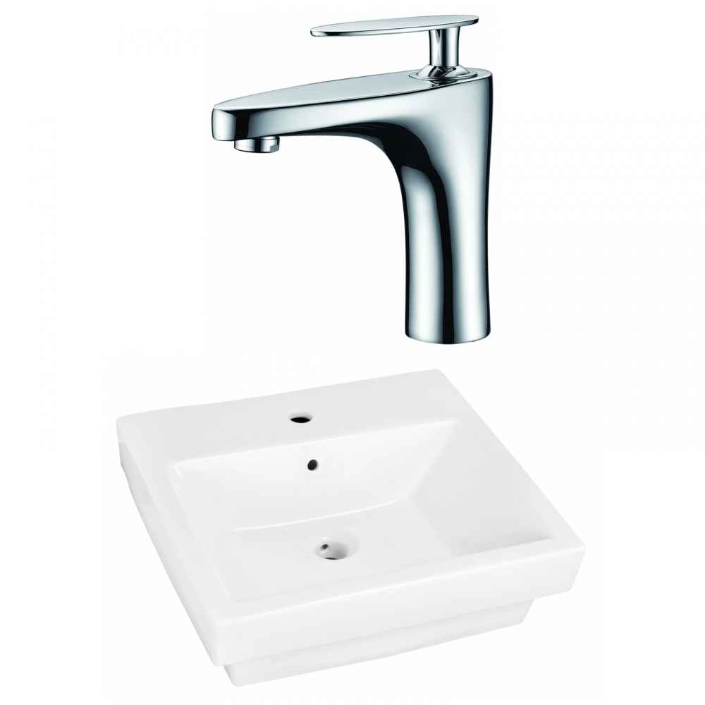19-in. x 17.5-in. Rectangle Bathroom Vessel Sink Set White Enamel Glaze