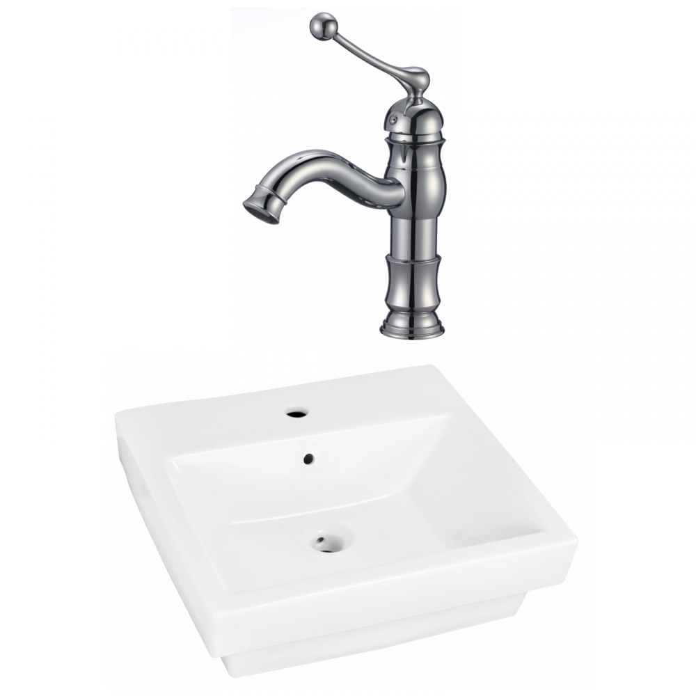 19-in. x 17.5-in. Rectangle Bathroom Vessel Sink Set White Enamel Glaze