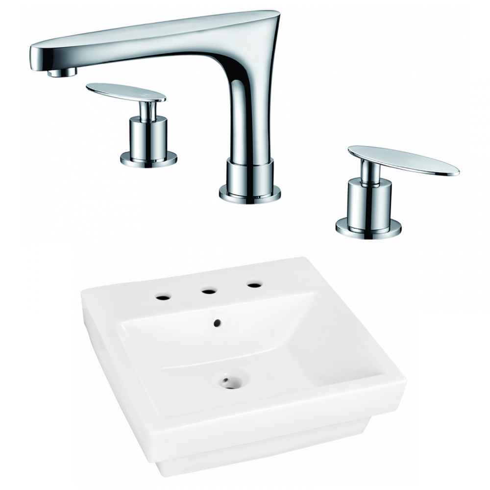 19-in. x 17.5-in. Rectangle Bathroom Vessel Sink Set White Enamel Glaze
