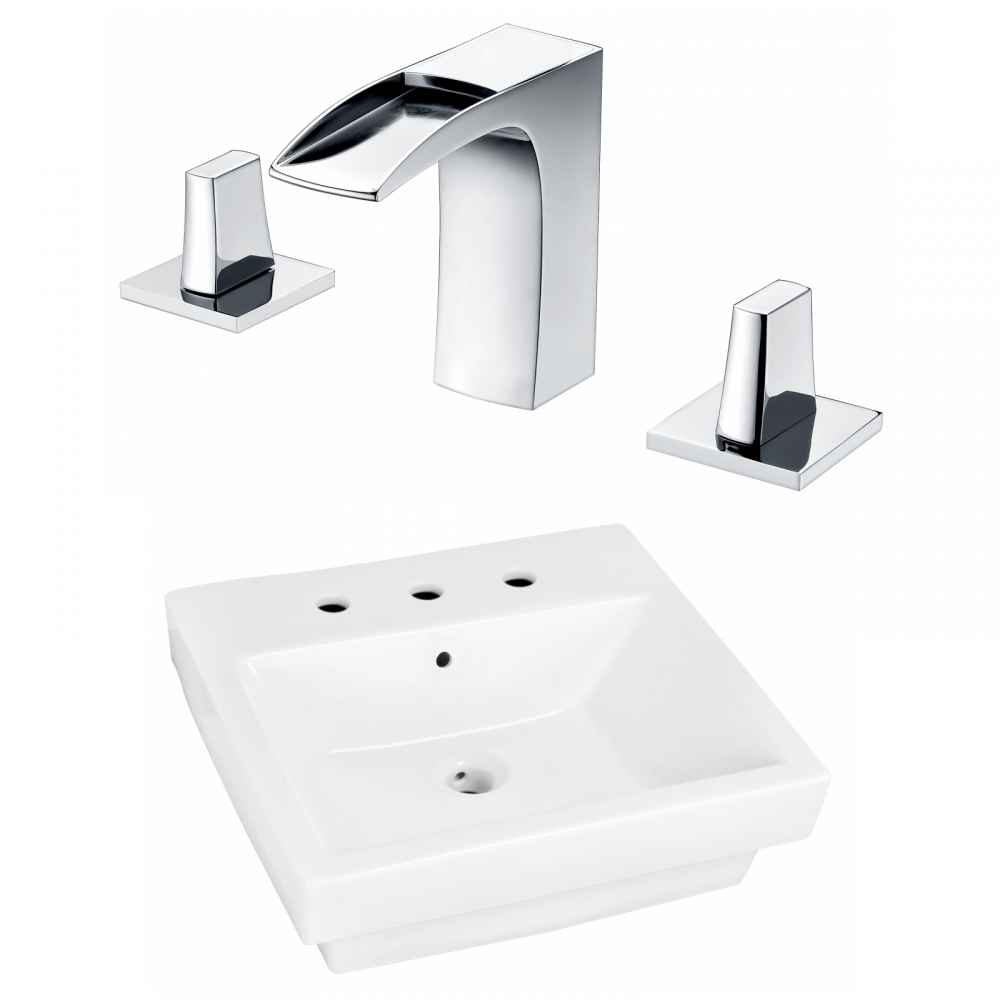 19-in. x 17.5-in. Rectangle Bathroom Vessel Sink Set White Enamel Glaze