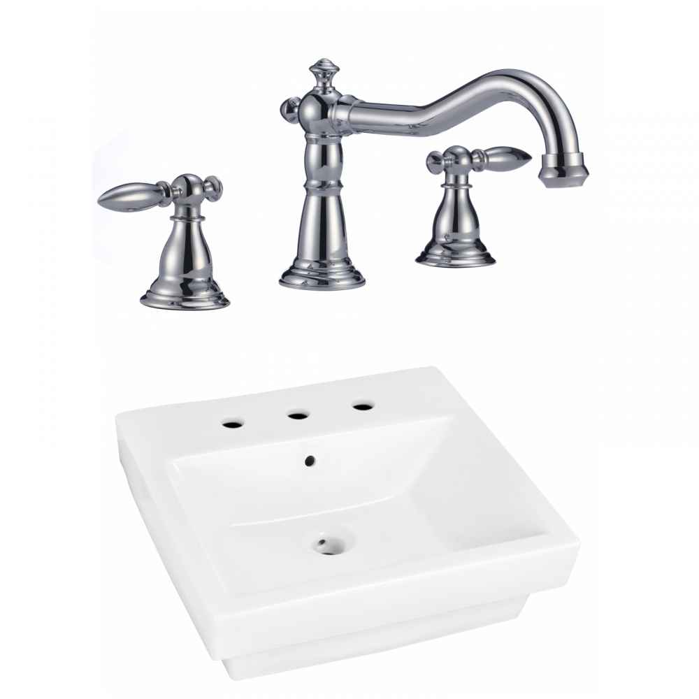 19-in. x 17.5-in. Rectangle Bathroom Vessel Sink Set White Enamel Glaze