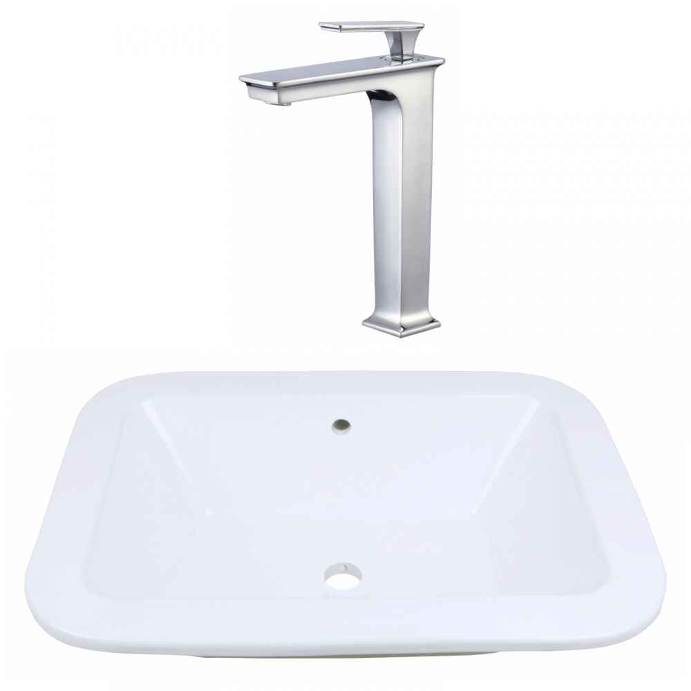 21.75-in. x 16-in. Rectangle Bathroom Vessel Sink Set White Enamel Glaze