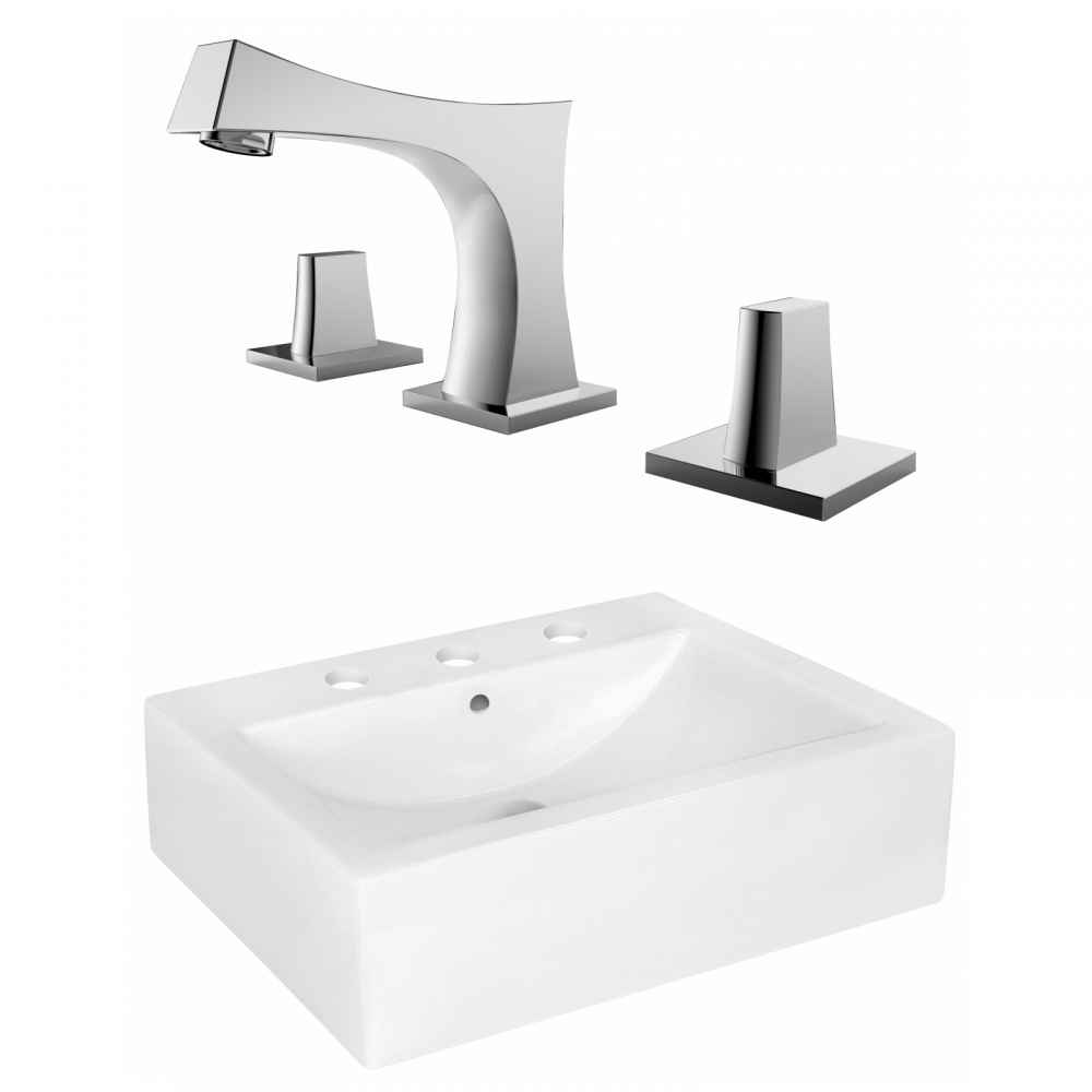20.25-in. x 16.25-in. Rectangle Bathroom Vessel Sink Set White Enamel Glaze
