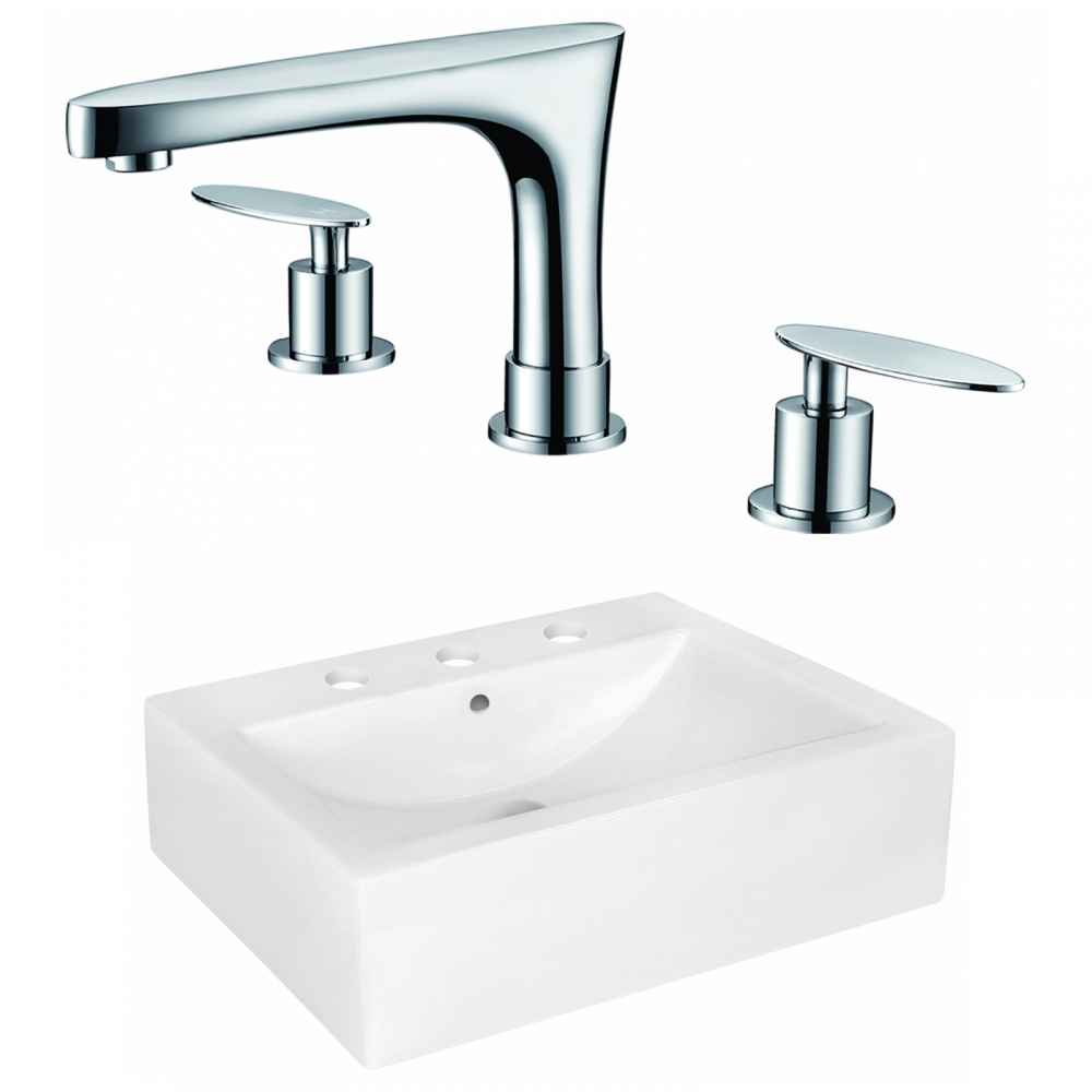 20.25-in. x 16.25-in. Rectangle Bathroom Vessel Sink Set White Enamel Glaze