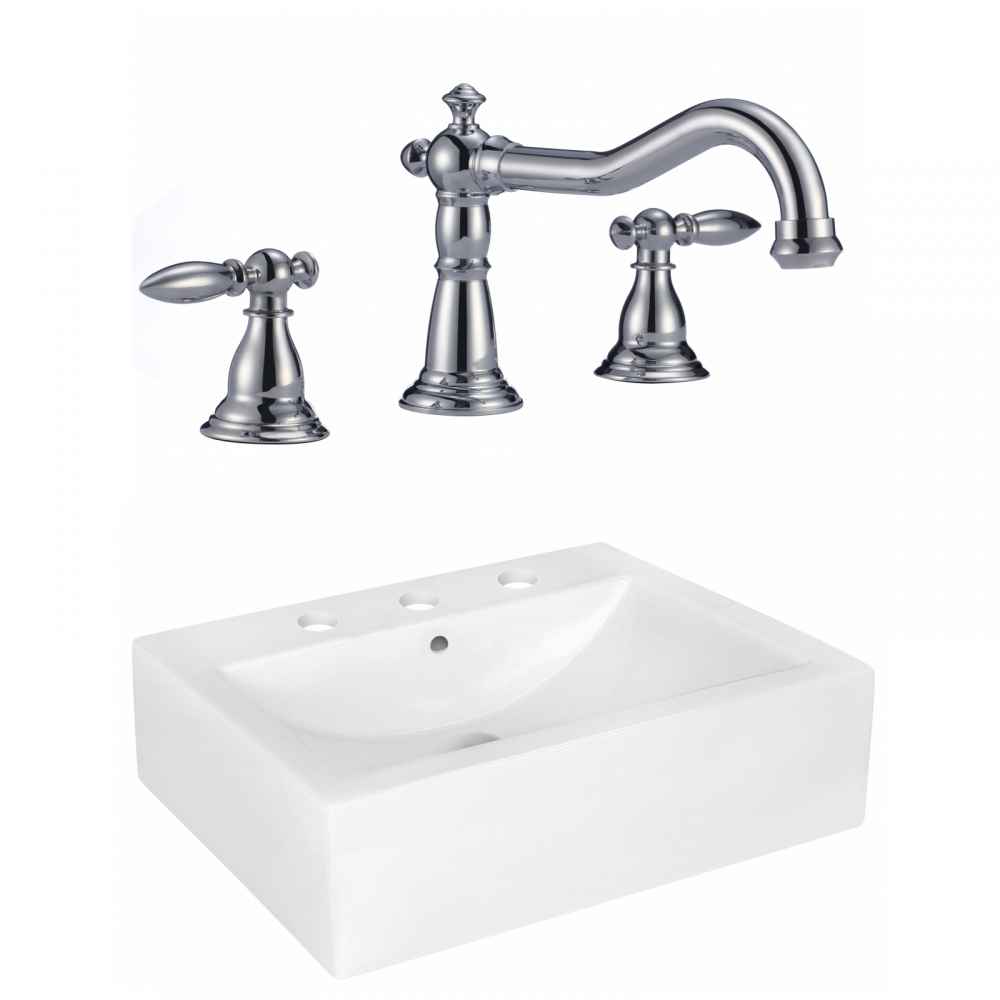 20.25-in. x 16.25-in. Rectangle Bathroom Vessel Sink Set White Enamel Glaze