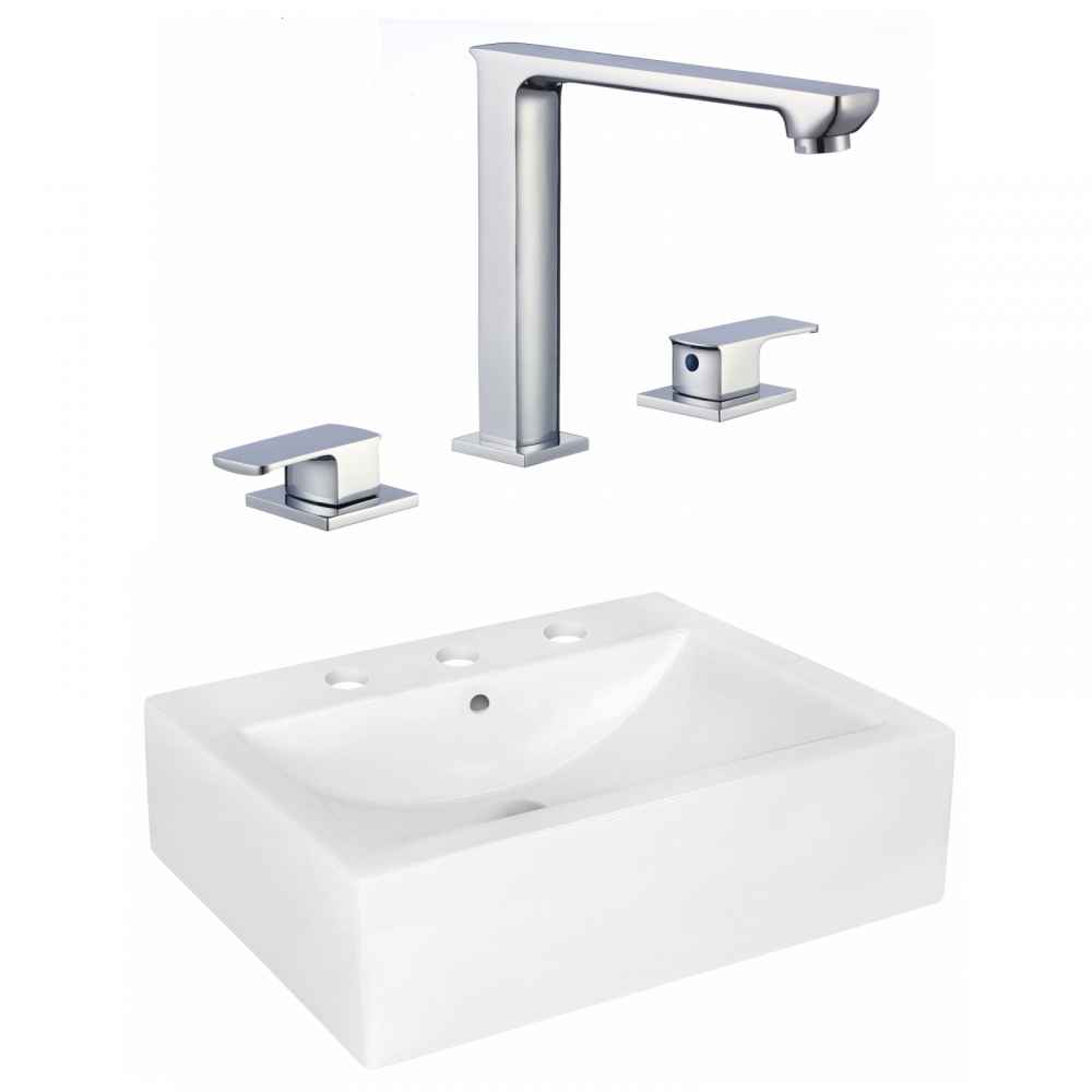 20.25-in. x 16.25-in. Rectangle Bathroom Vessel Sink Set White Enamel Glaze