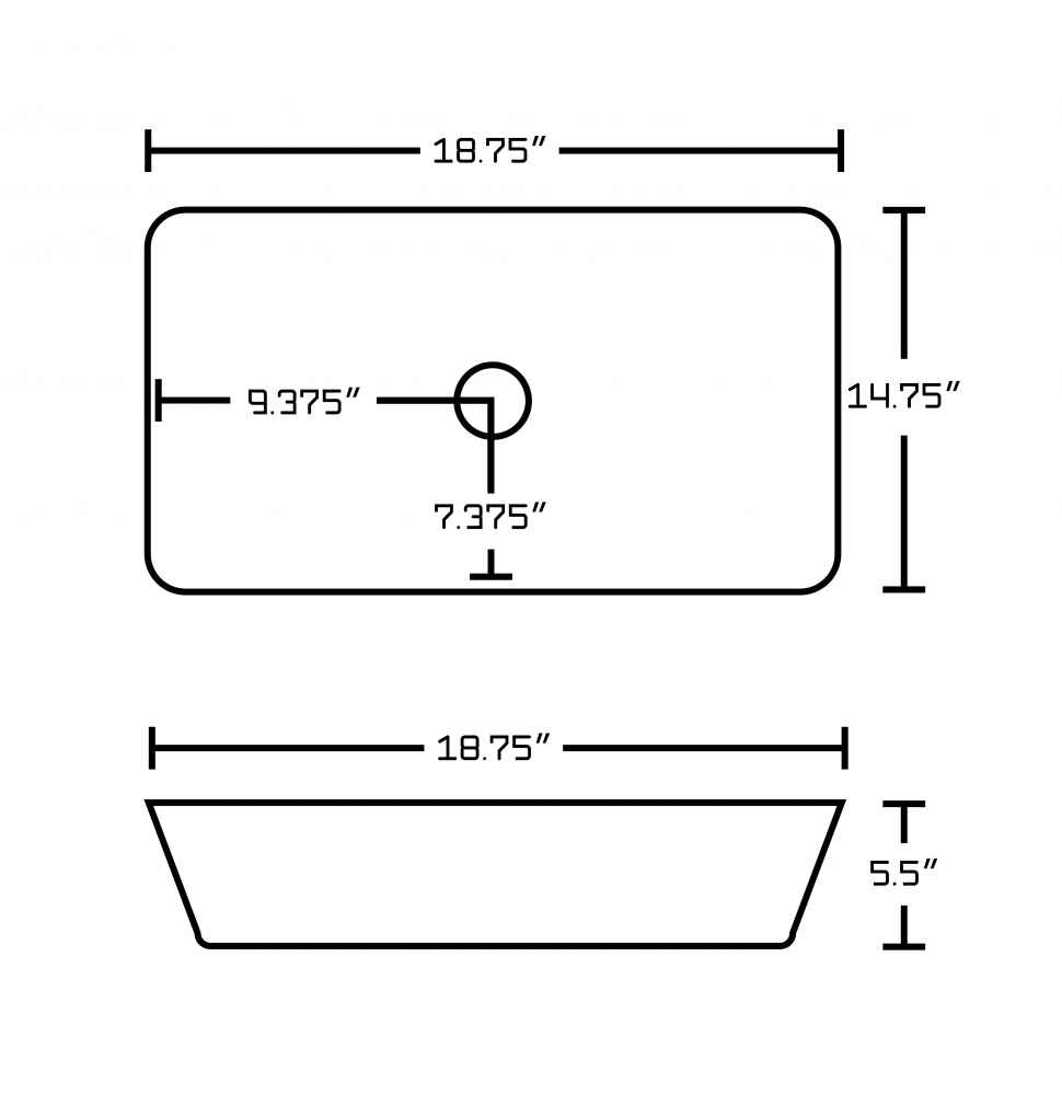 18.75-in. x 14.75-in. Rectangle Bathroom Vessel Sink Set White Enamel Glaze