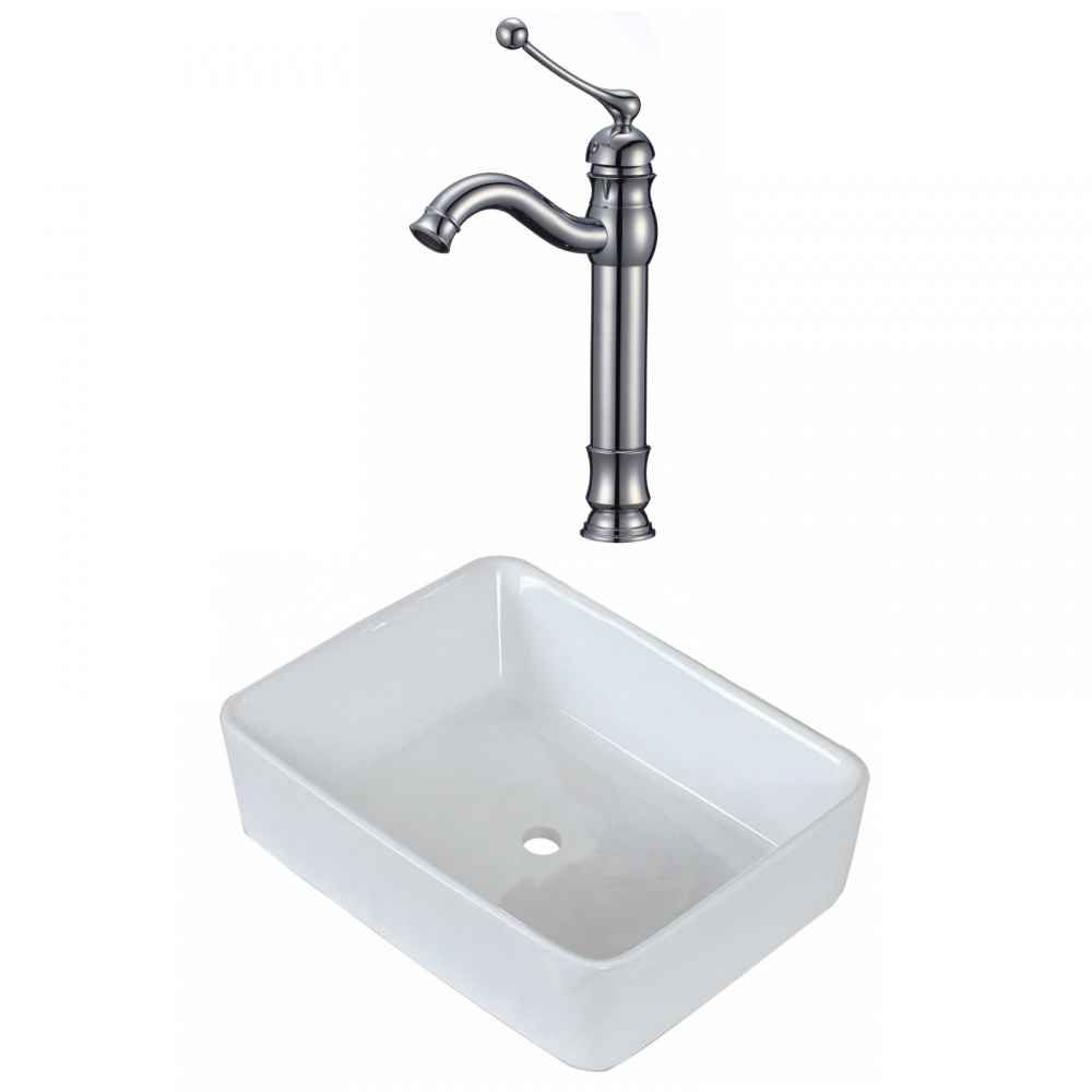 18.75-in. x 14.75-in. Rectangle Bathroom Vessel Sink Set White Enamel Glaze