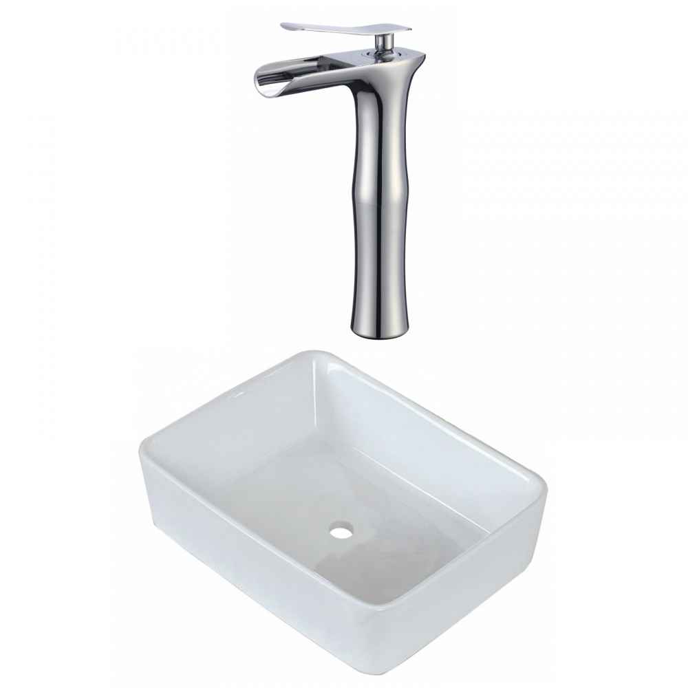 18.75-in. x 14.75-in. Rectangle Bathroom Vessel Sink Set White Enamel Glaze