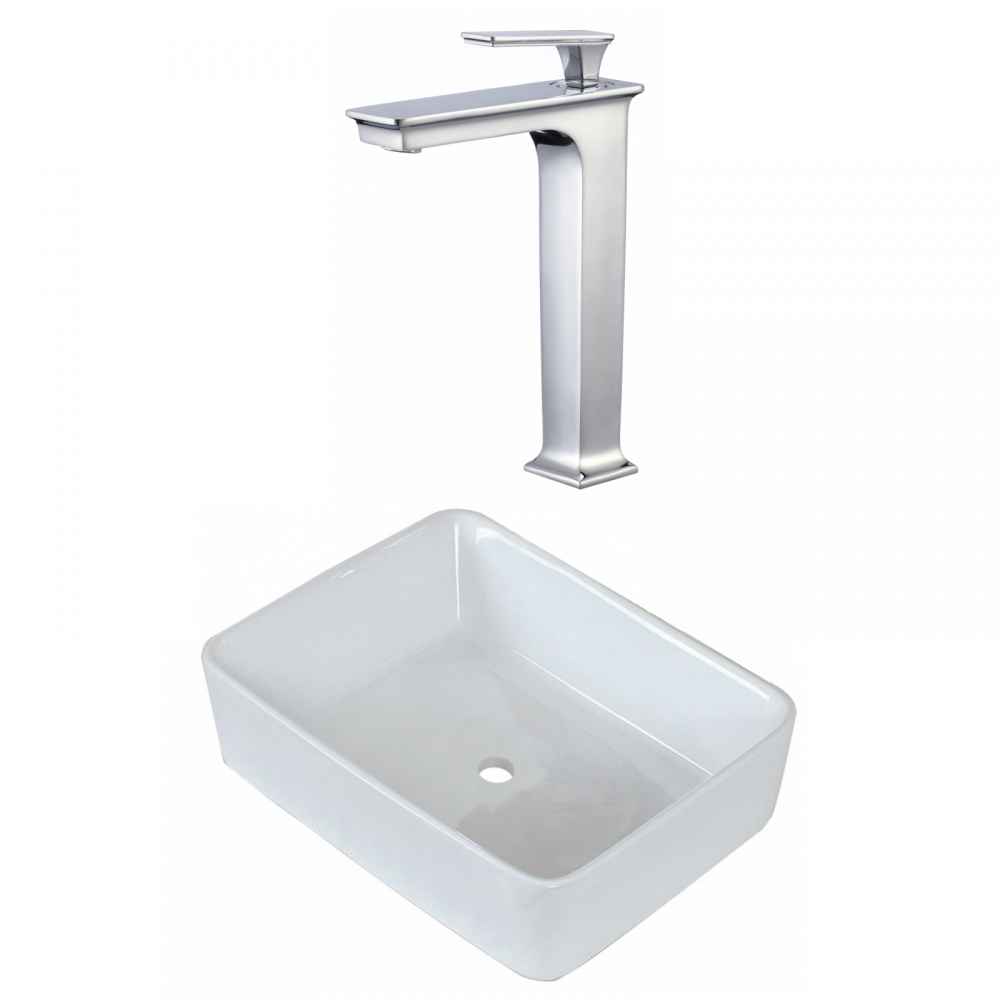 18.75-in. x 14.75-in. Rectangle Bathroom Vessel Sink Set White Enamel Glaze