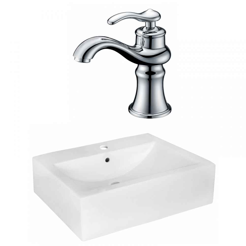 20.25-in. x 16.25-in. Rectangle Bathroom Vessel Sink Set White Enamel Glaze