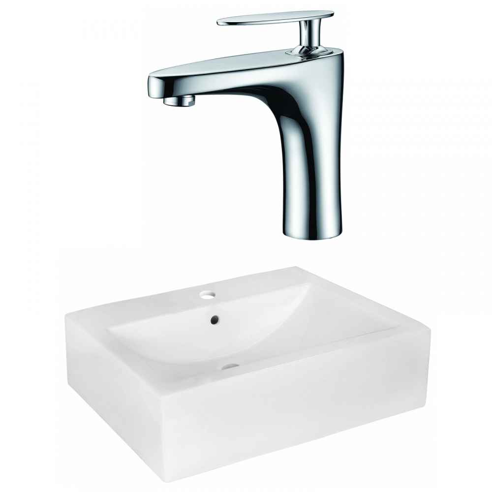 20.25-in. x 16.25-in. Rectangle Bathroom Vessel Sink Set White Enamel Glaze