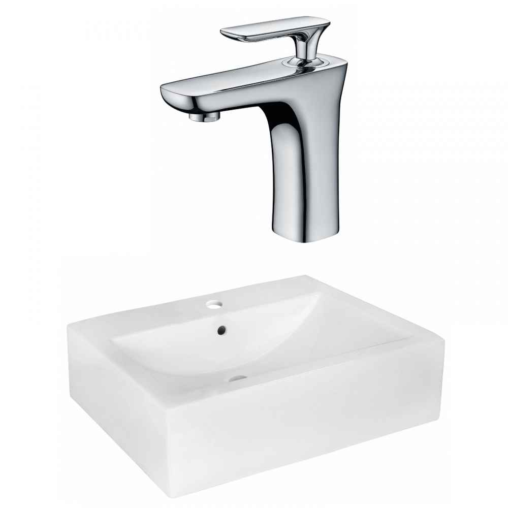 20.25-in. x 16.25-in. Rectangle Bathroom Vessel Sink Set White Enamel Glaze