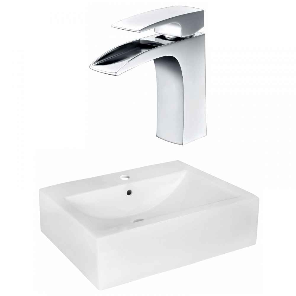 20.25-in. x 16.25-in. Rectangle Bathroom Vessel Sink Set White Enamel Glaze