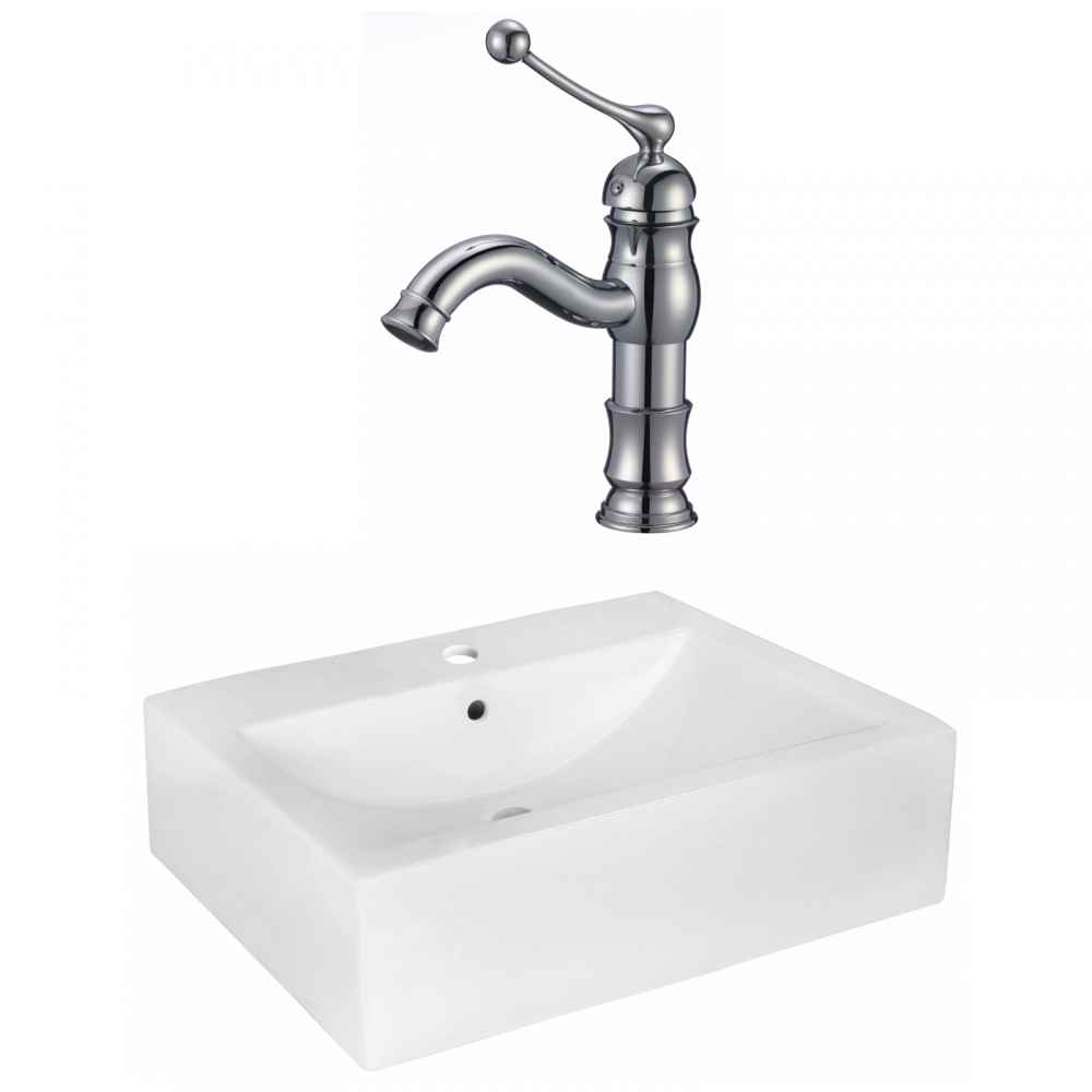 20.25-in. x 16.25-in. Rectangle Bathroom Vessel Sink Set White Enamel Glaze