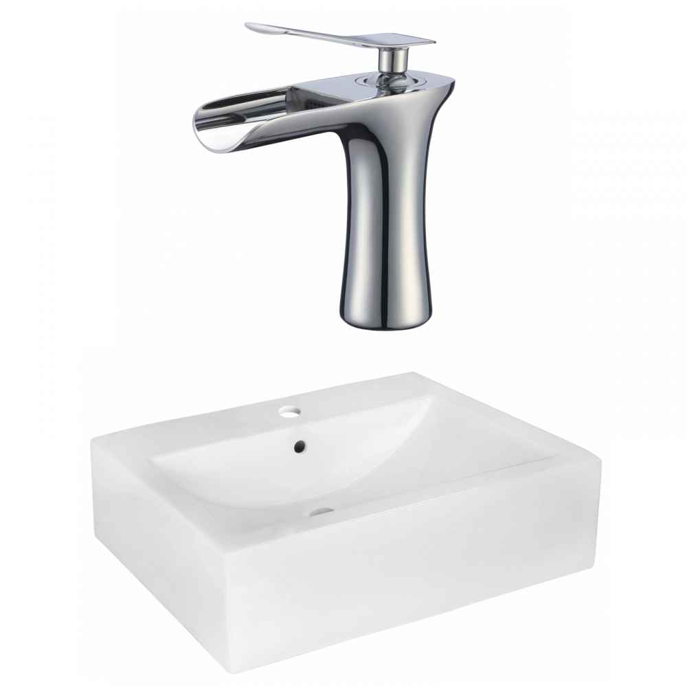 20.25-in. x 16.25-in. Rectangle Bathroom Vessel Sink Set White Enamel Glaze