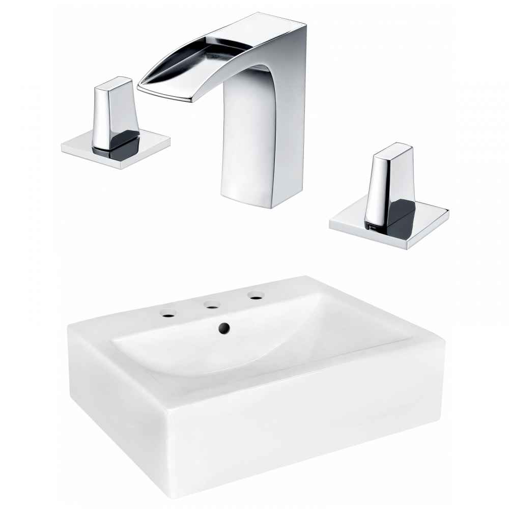 20.25-in. x 16.25-in. Rectangle Bathroom Vessel Sink Set White Enamel Glaze