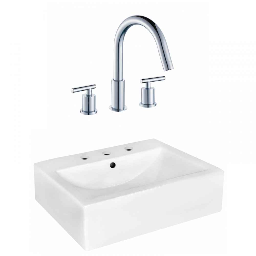 20.25-in. x 16.25-in. Rectangle Bathroom Vessel Sink Set White Enamel Glaze