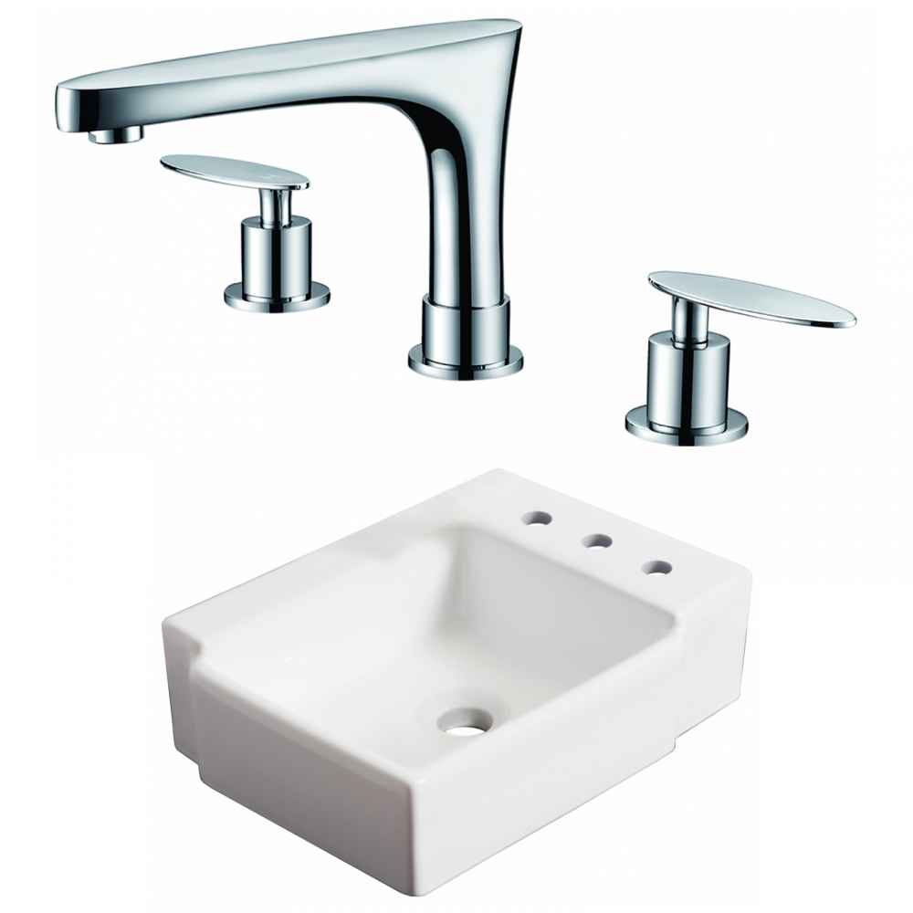 16.25-in. x 11.75-in. Rectangle Bathroom Vessel Sink Set White Enamel Glaze