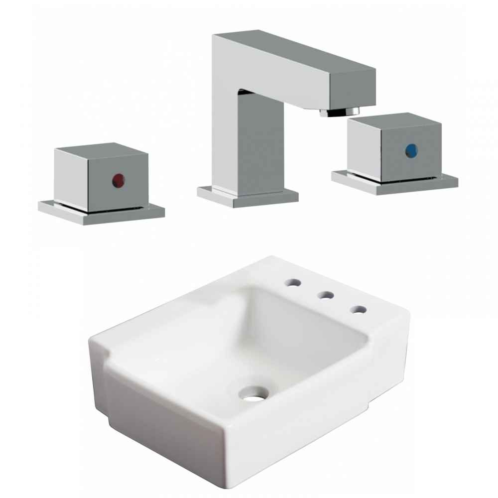 16.25-in. x 11.75-in. Rectangle Bathroom Vessel Sink Set White Enamel Glaze