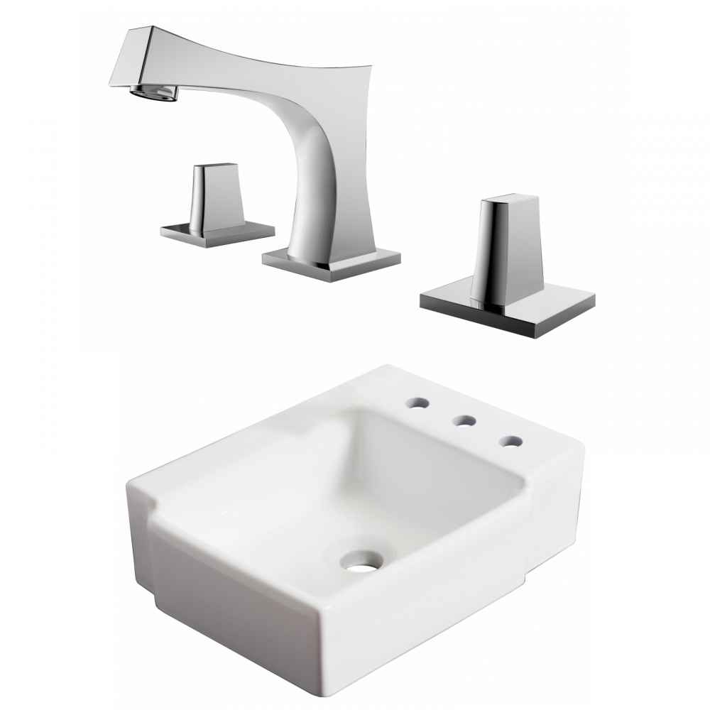 16.25-in. x 11.75-in. Rectangle Bathroom Vessel Sink Set White Enamel Glaze