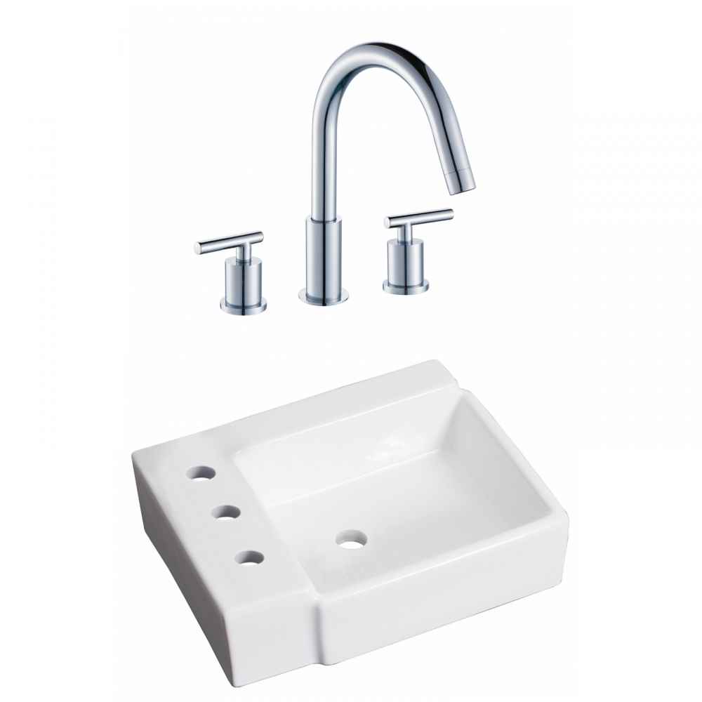 16.25-in. x 11.75-in. Rectangle Bathroom Vessel Sink Set White Enamel Glaze