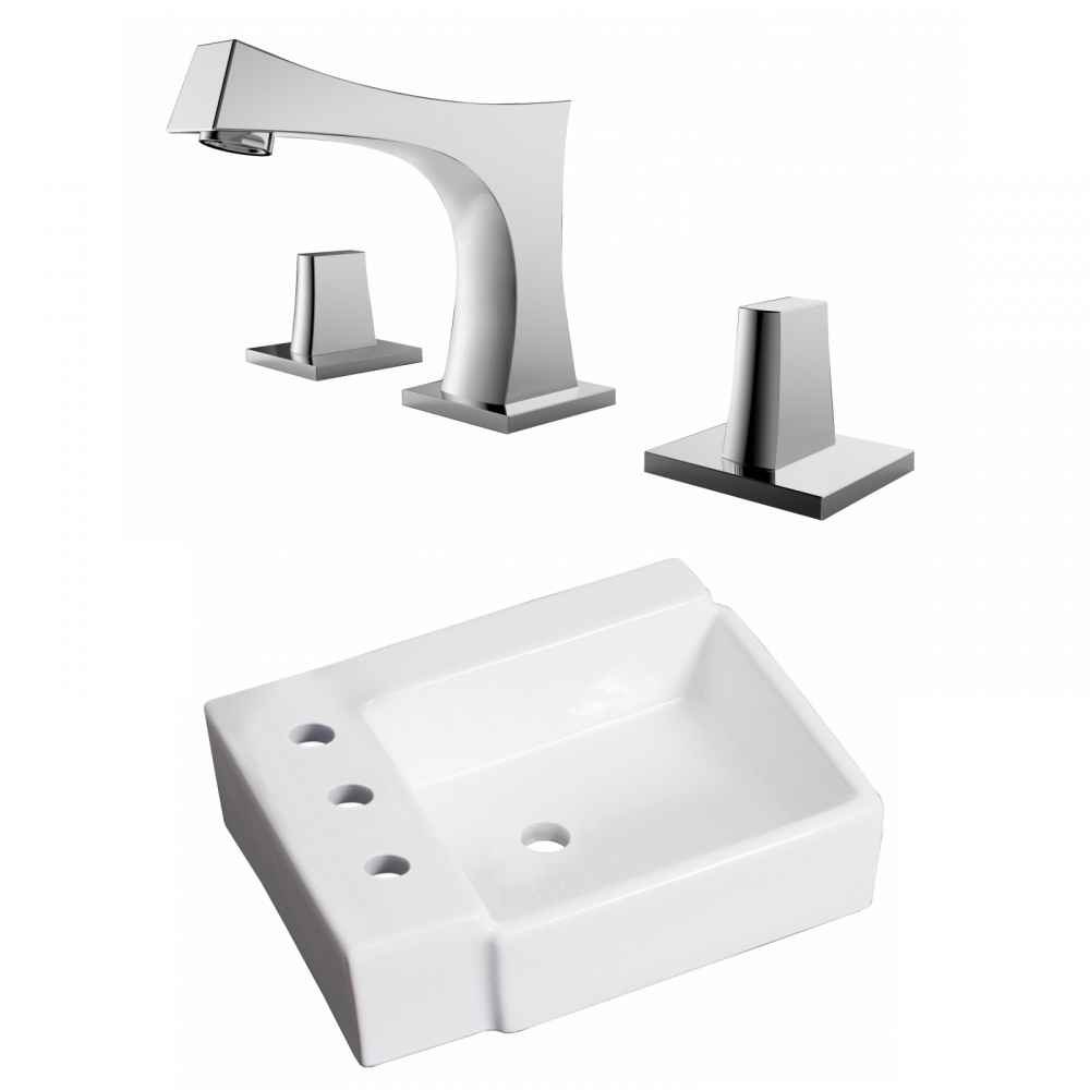 16.25-in. x 11.75-in. Rectangle Bathroom Vessel Sink Set White Enamel Glaze