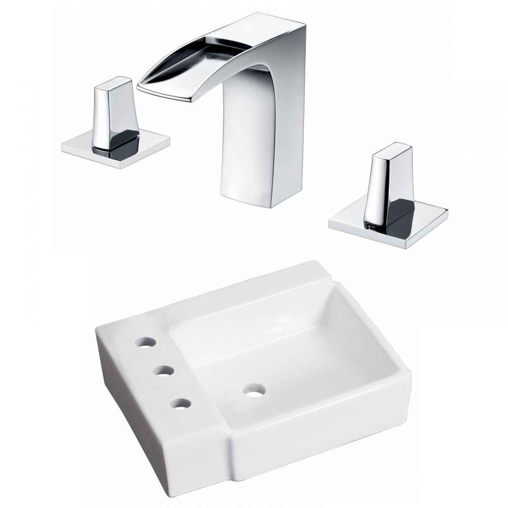16.25-in. x 11.75-in. Rectangle Bathroom Vessel Sink Set White Enamel Glaze