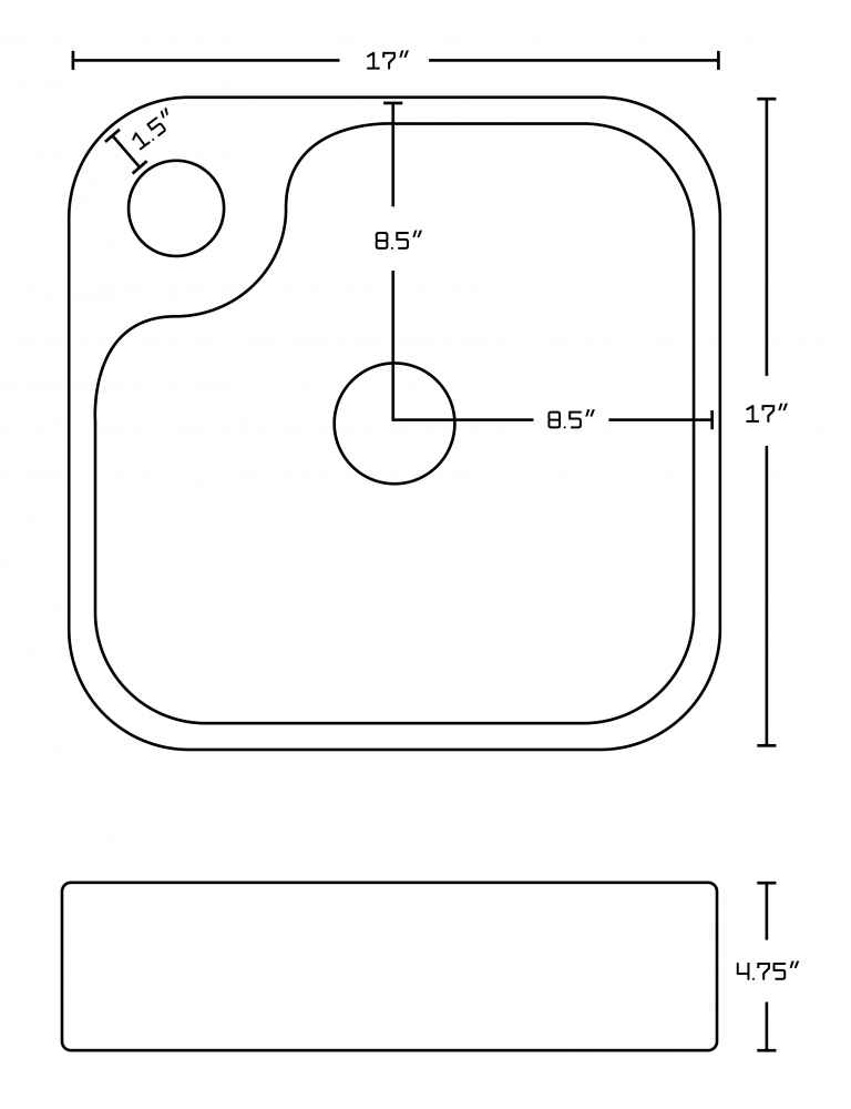 17-in. x 17-in. Rectangle Bathroom Vessel Sink Set White Enamel Glaze