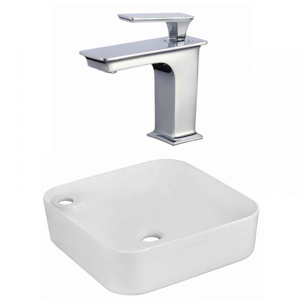 17-in. x 17-in. Rectangle Bathroom Vessel Sink Set White Enamel Glaze