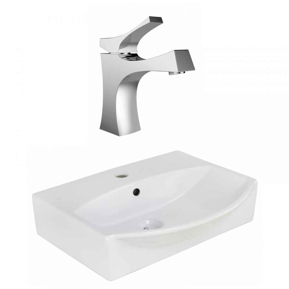 19.5-in. x 16-in. Rectangle Bathroom Vessel Sink Set White Enamel Glaze