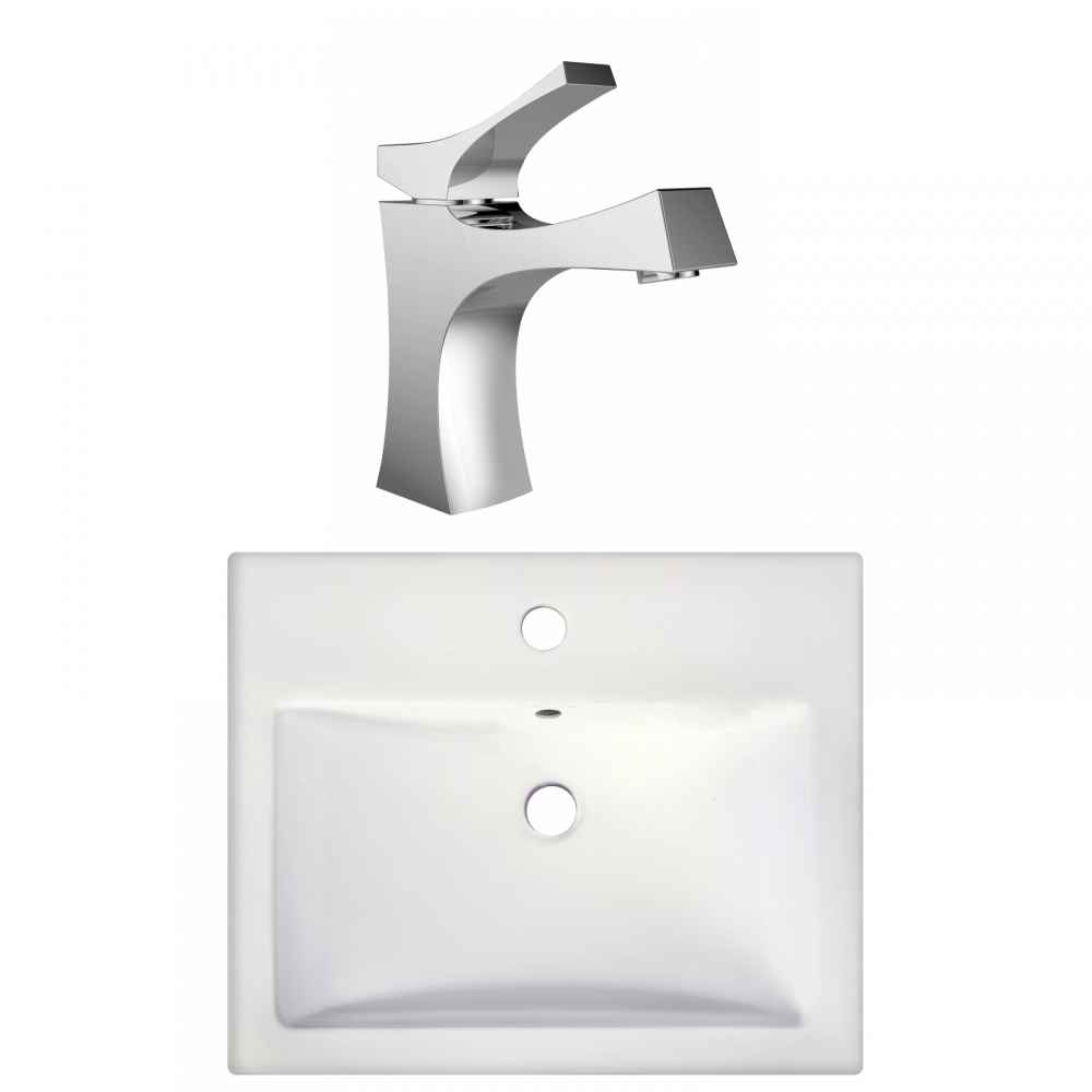20.75-in. x 17.25-in. Rectangle Bathroom Vessel Sink Set White Enamel Glaze
