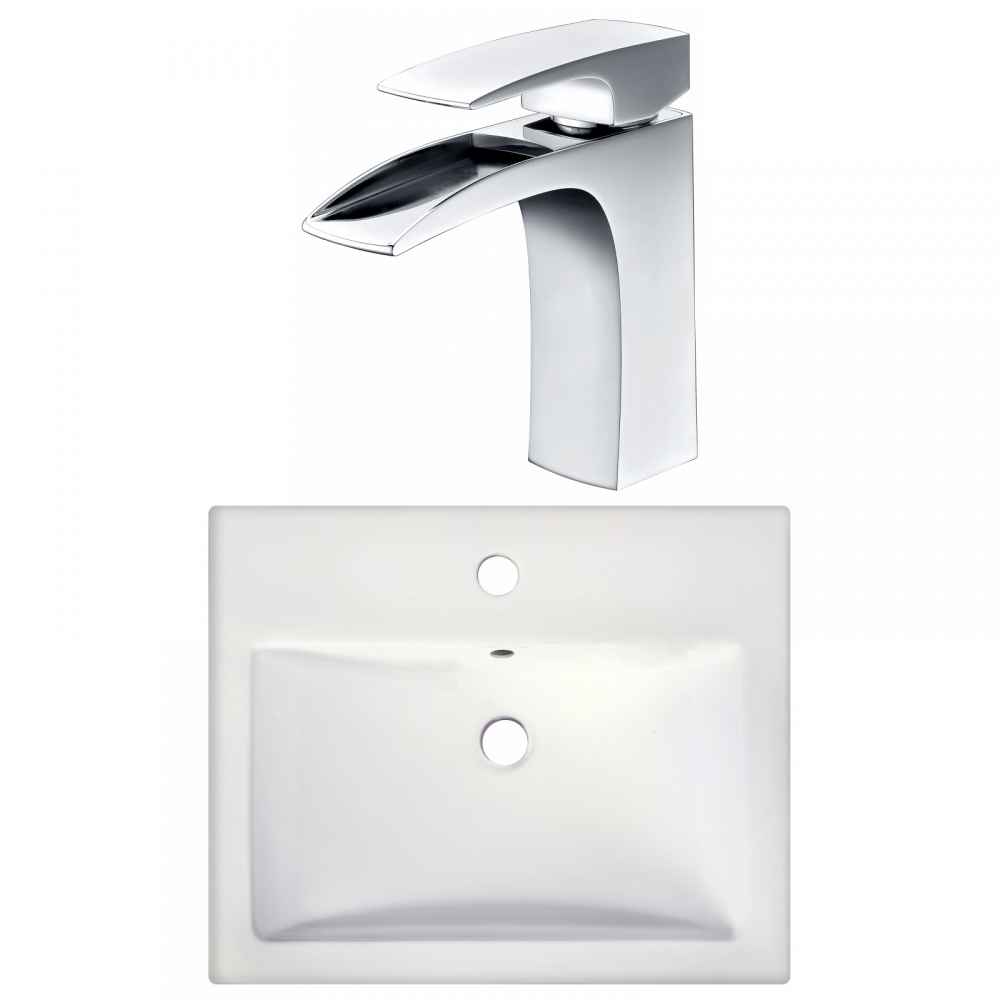 20.75-in. x 17.25-in. Rectangle Bathroom Vessel Sink Set White Enamel Glaze