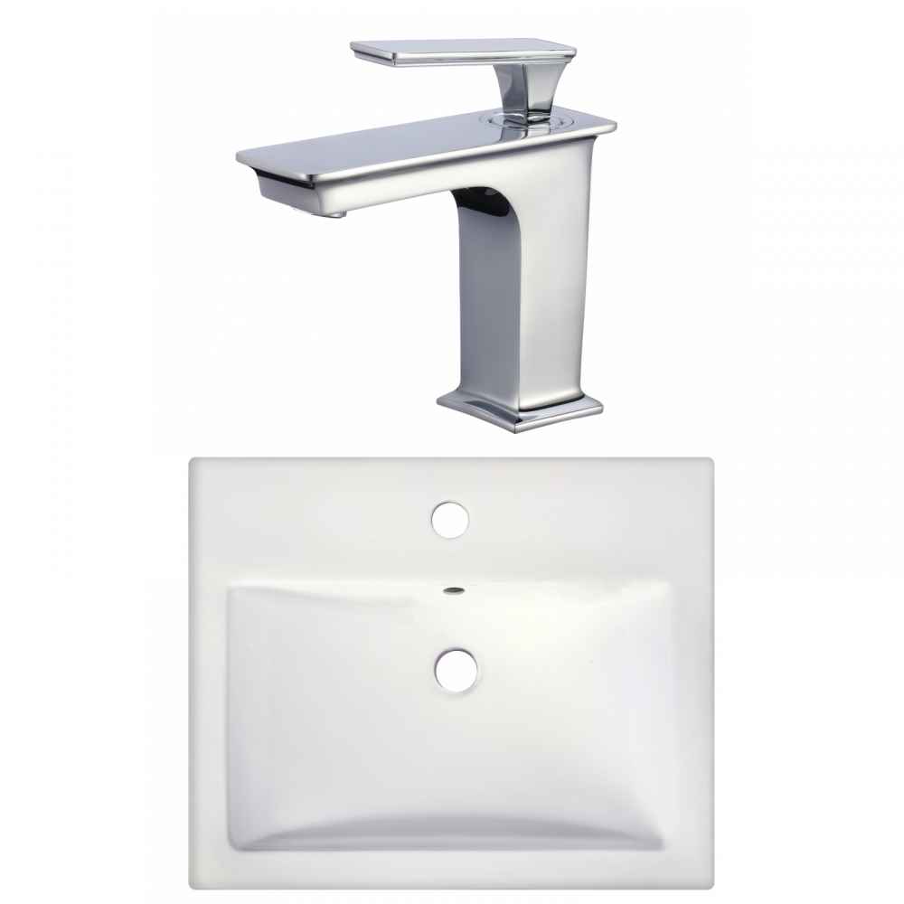 20.75-in. x 17.25-in. Rectangle Bathroom Vessel Sink Set White Enamel Glaze