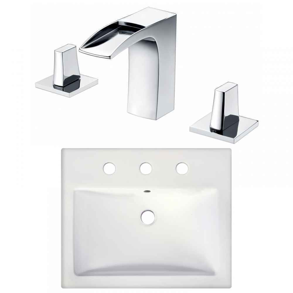 20.75-in. x 17.25-in. Rectangle Bathroom Vessel Sink Set White Enamel Glaze