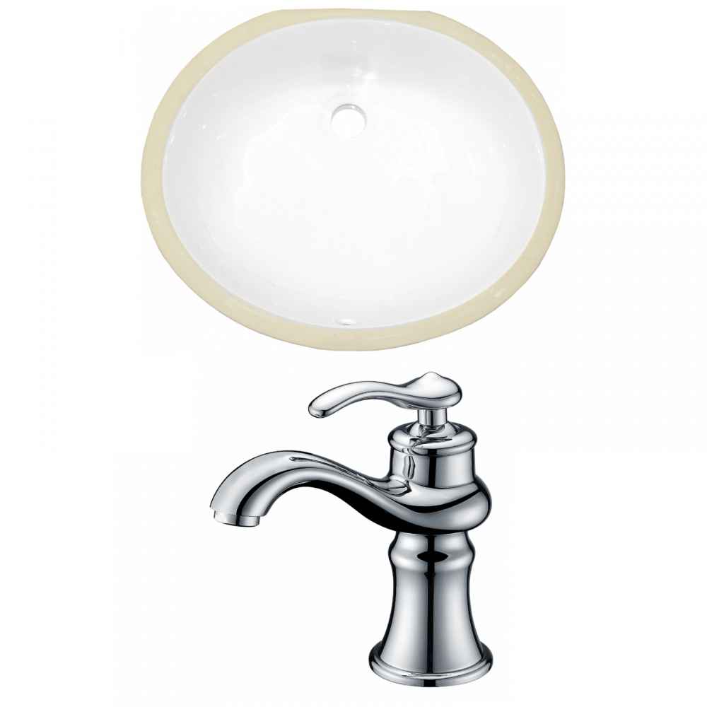 19.5-in. W Oval Bathroom Undermount Sink Set In White - Chrome Hardware